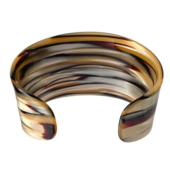 1990s Cellulose Acetate  Dark & Golden Brown Cuff Bracelet Triangle Earrings - Picture 4 of 7